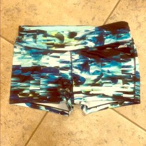 Blue multi colored workout shorts